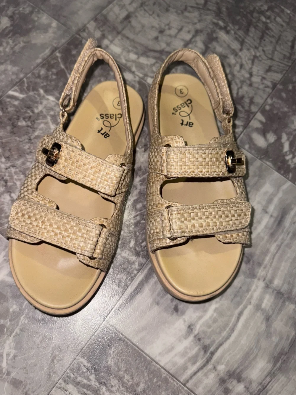 Art Class Girls Size 3 Beige Raffia Platform Sandals Adjustable Straps